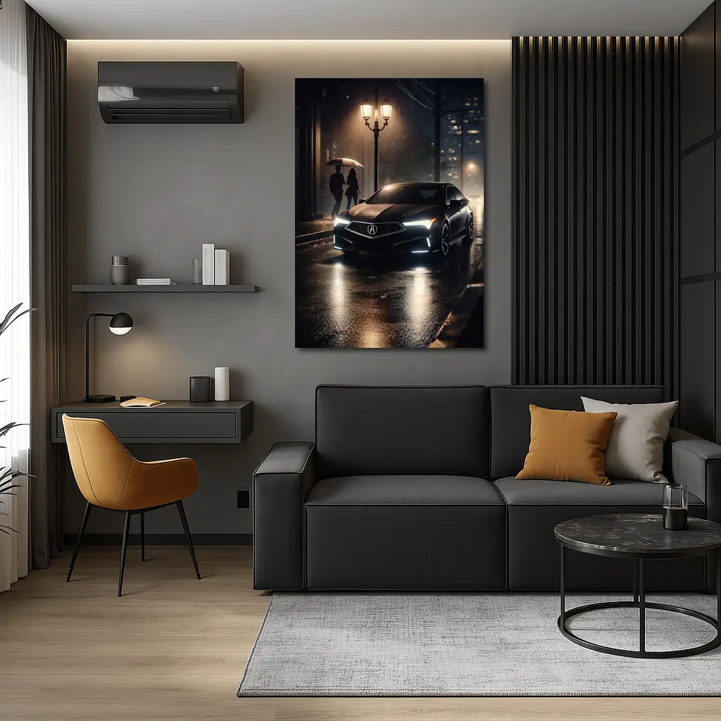 Acura TL Black Sedan Rainy Night Street – Wall Art