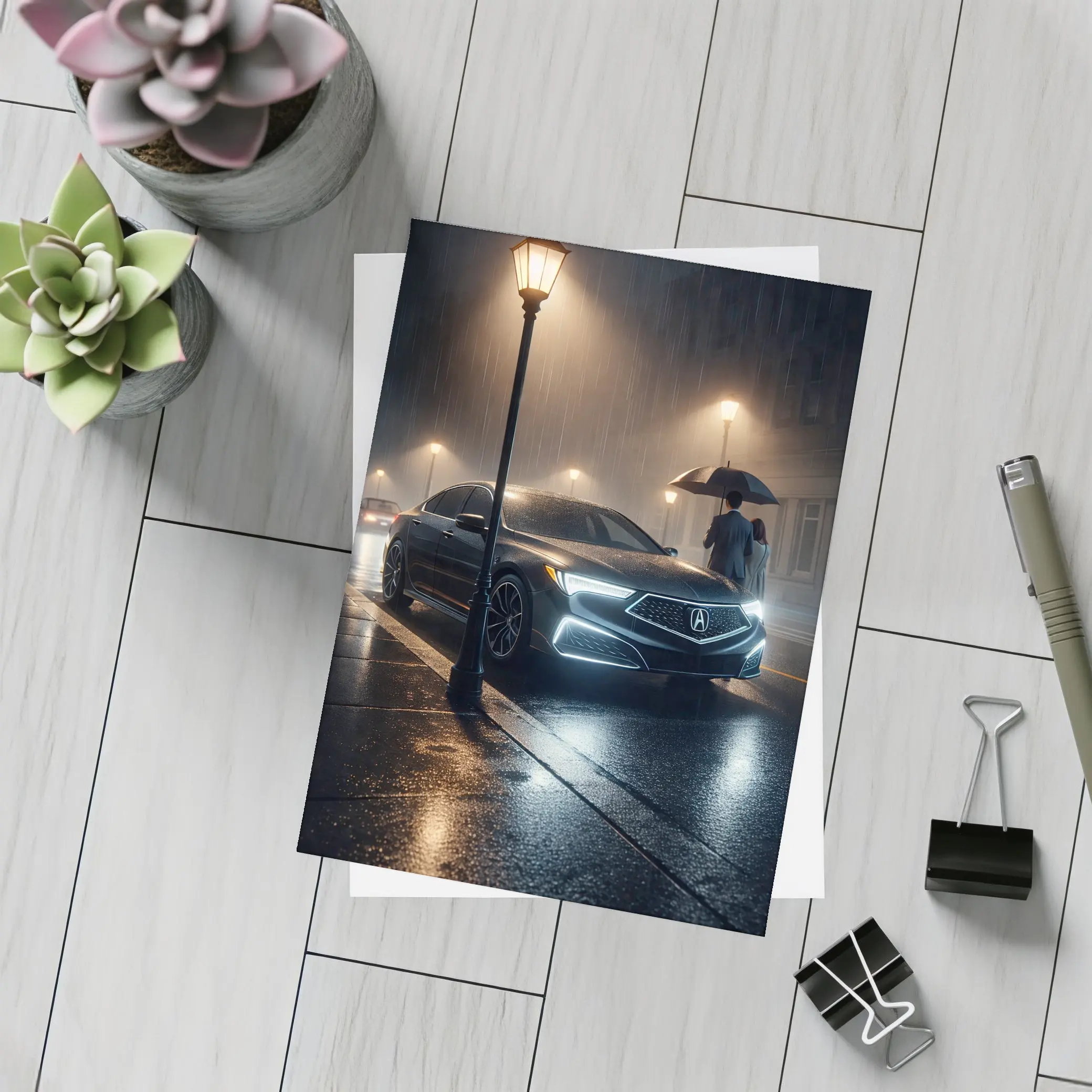 Acura TL Rainy Night Street Scene – Postcards