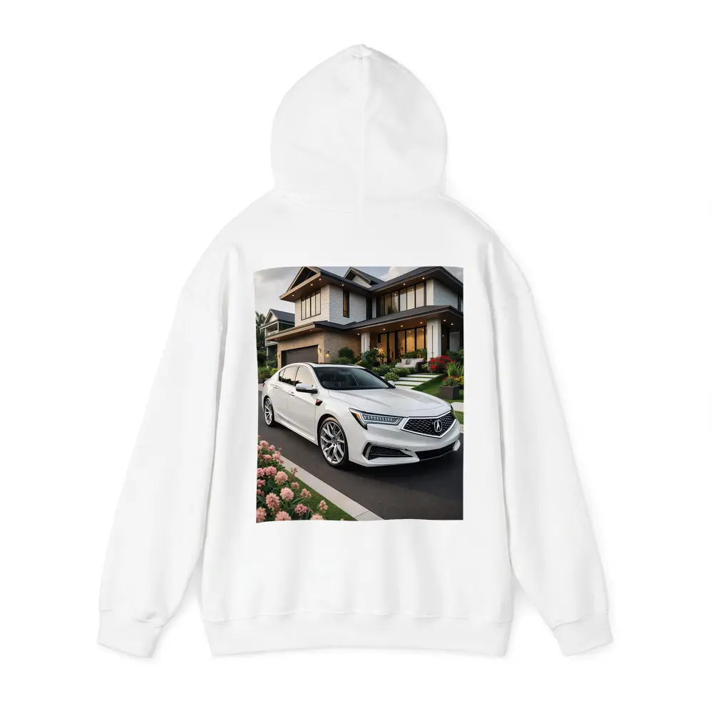 Acura TL White Sedan Modern House Driveway – Hoodies