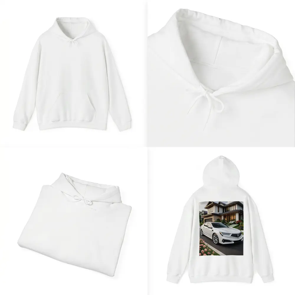 Acura TL White Sedan Modern House Driveway – Hoodies