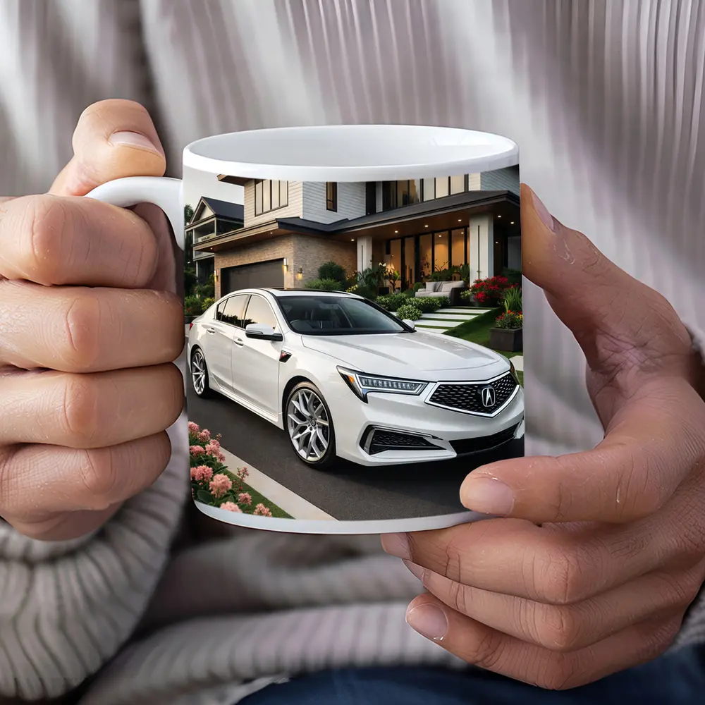 Acura TL White Sedan Modern House Driveway – Mugs