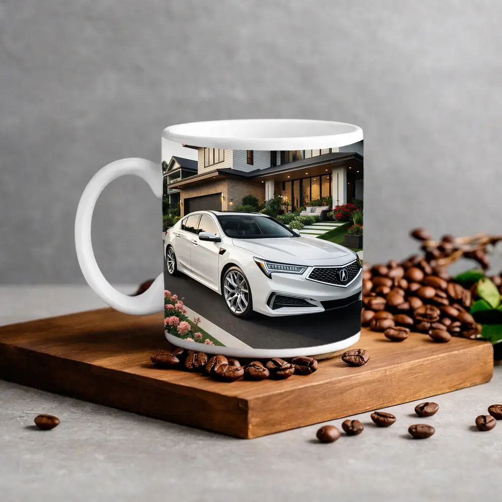 Acura TL White Sedan Modern House Driveway – Mugs