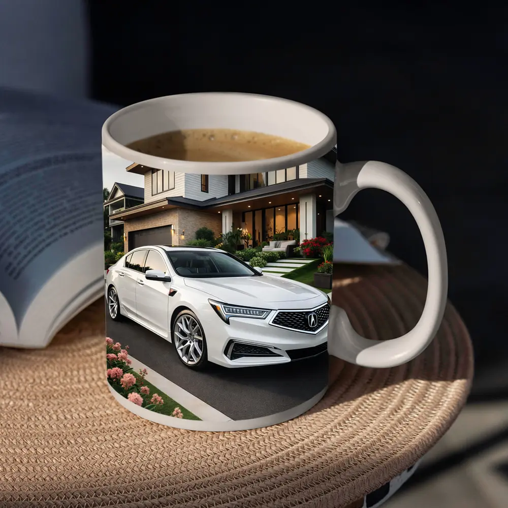 Acura TL White Sedan Modern House Driveway – Mugs