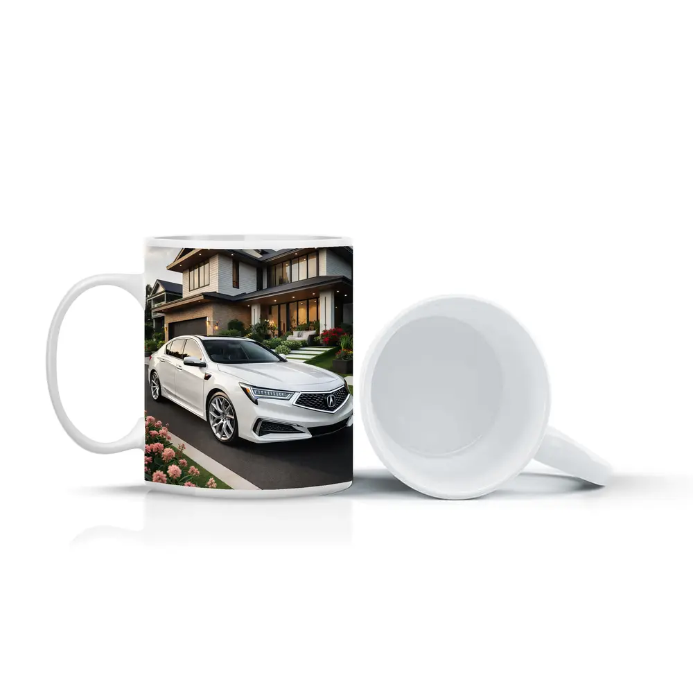 Acura TL White Sedan Modern House Driveway – Mugs