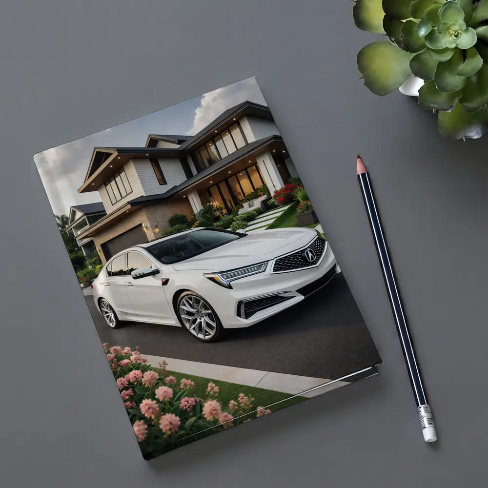 Acura TL White Sedan Modern House Driveway – Notebooks
