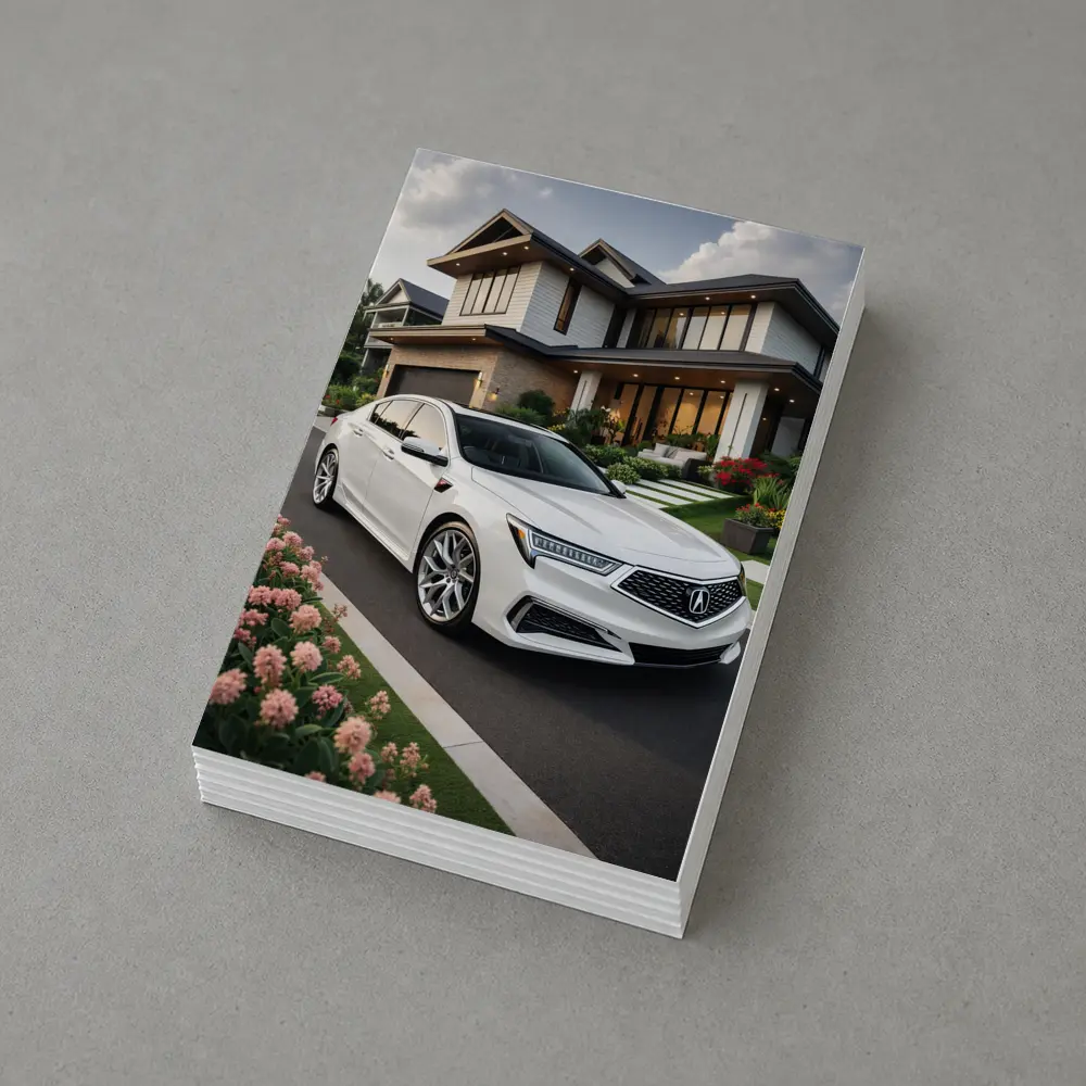 Acura TL White Sedan Modern House Driveway – Postcards