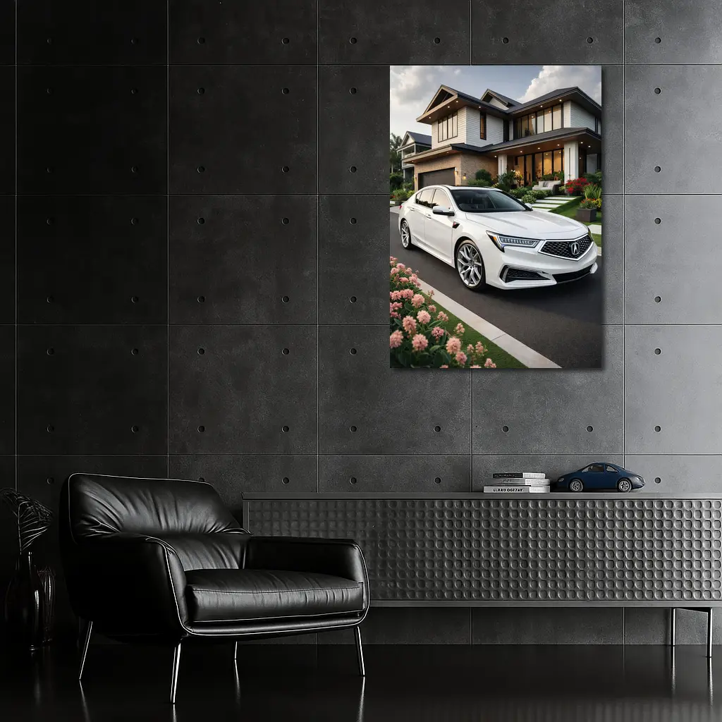 Acura TL White Sedan Modern House Driveway – Wall Art