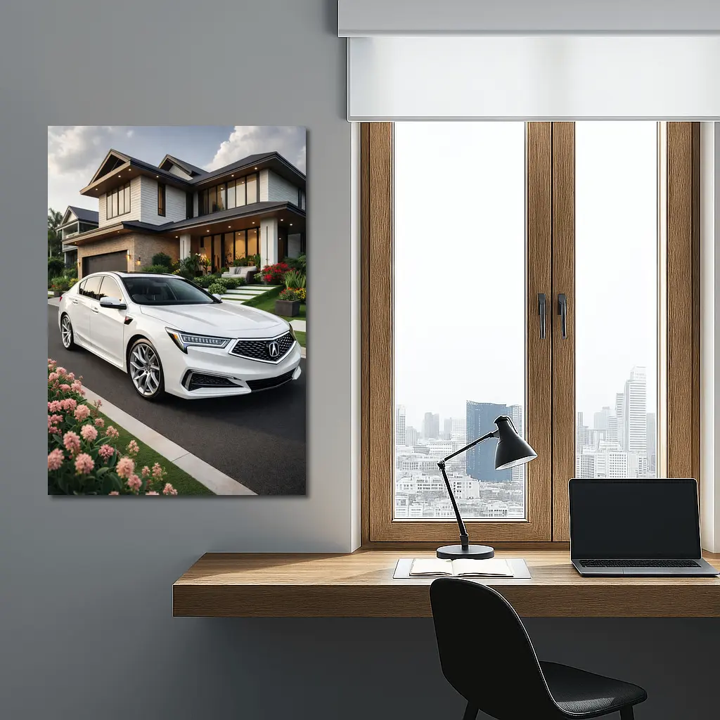 Acura TL White Sedan Modern House Driveway – Wall Art