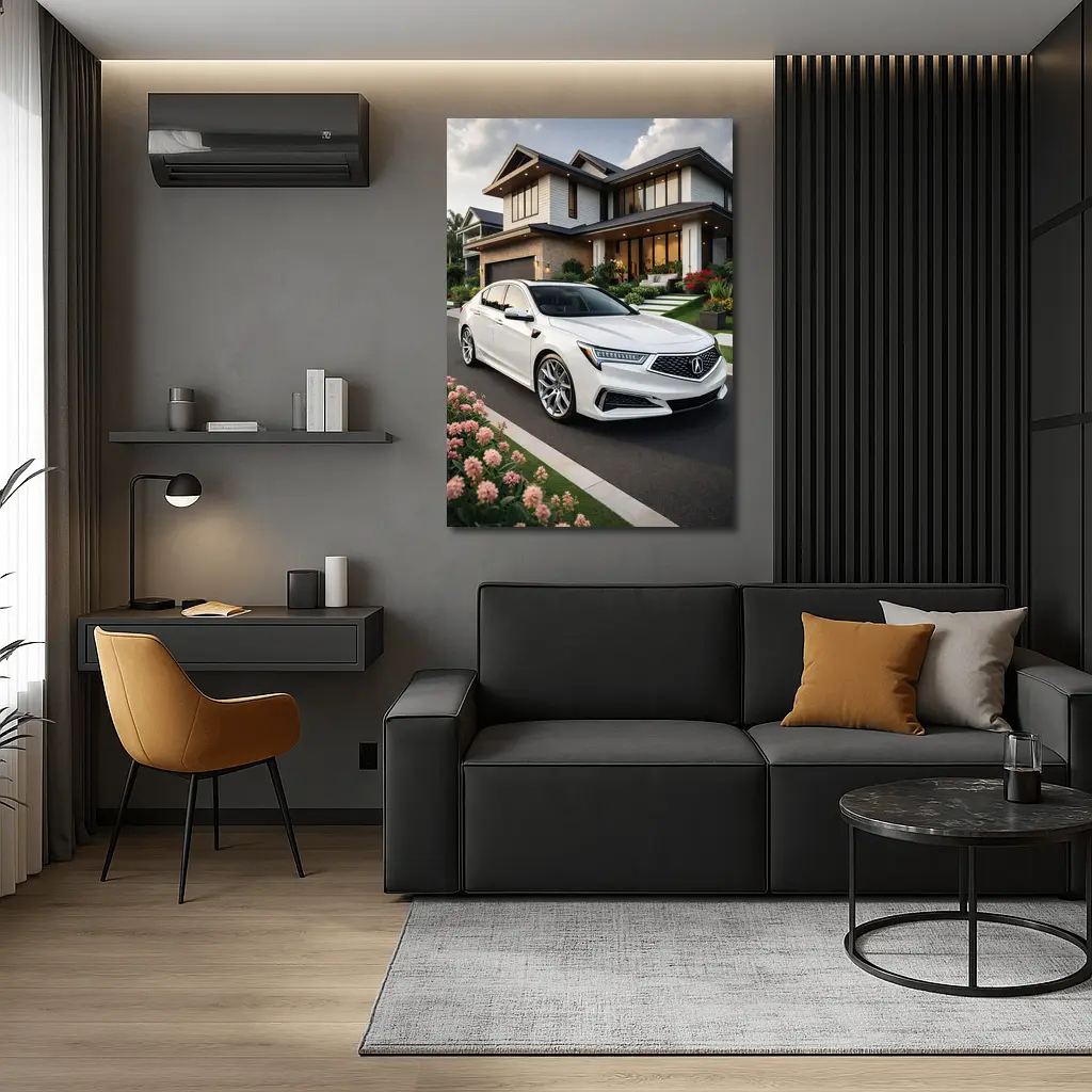 Acura TL White Sedan Modern House Driveway – Wall Art