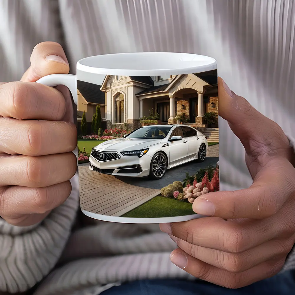 Acura TL White Sedan Luxury Home Driveway – Mugs