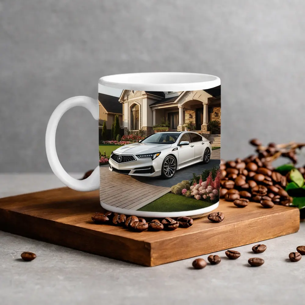 Acura TL White Sedan Luxury Home Driveway – Mugs