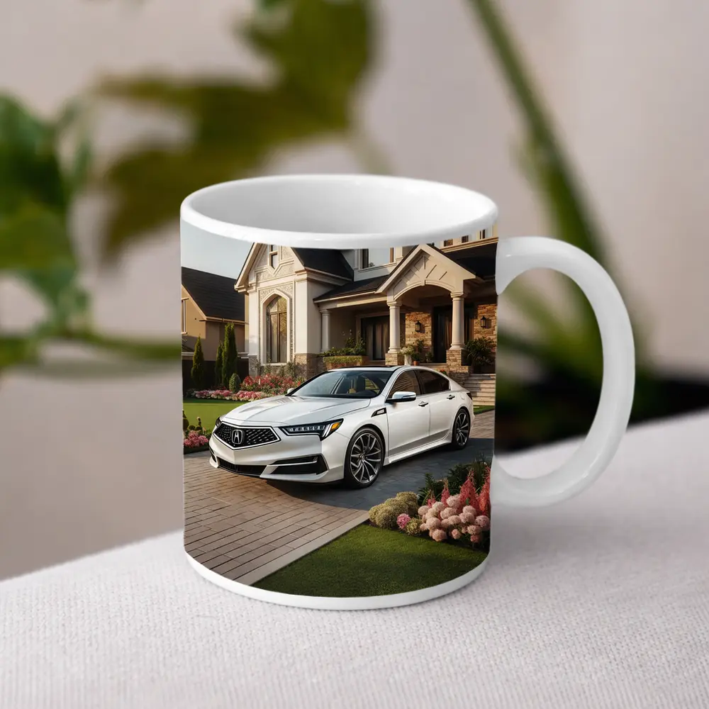 Acura TL White Sedan Luxury Home Driveway – Mugs