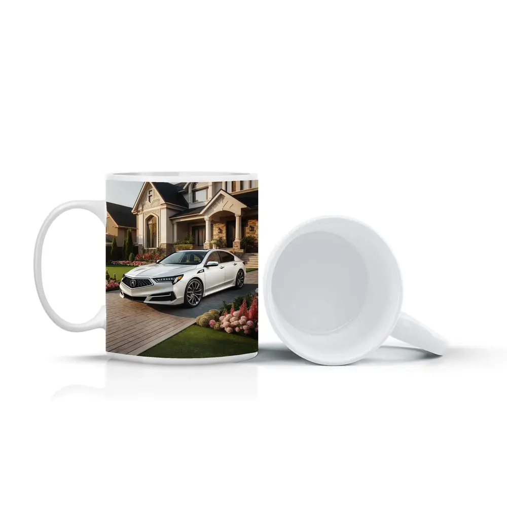 Acura TL White Sedan Luxury Home Driveway – Mugs