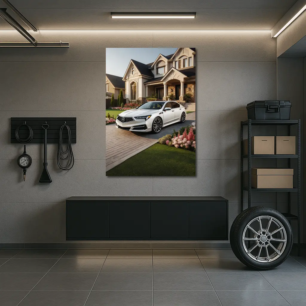 Acura TL White Sedan Luxury Home Driveway – Wall Art