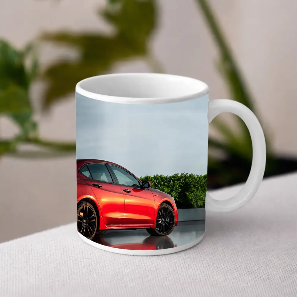 Acura TLX Red Sedan Overcast Sky Background – Mugs