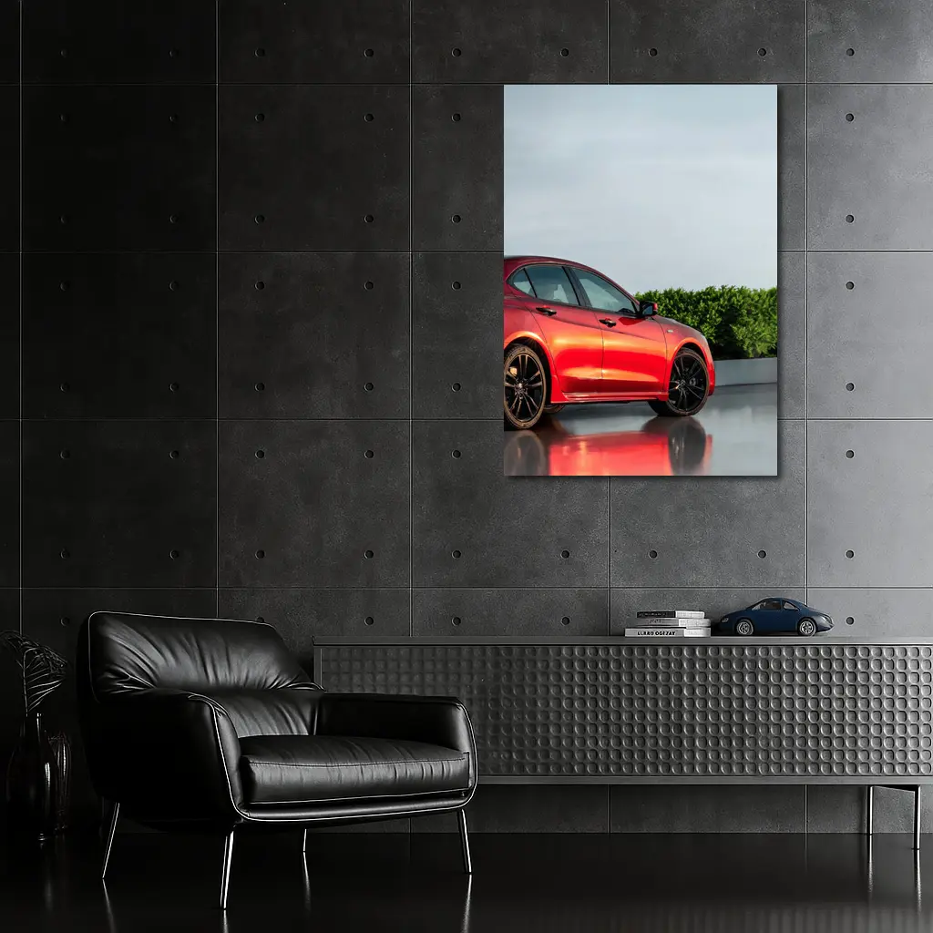 Acura TLX Red Sedan Overcast Sky Background – Wall Art