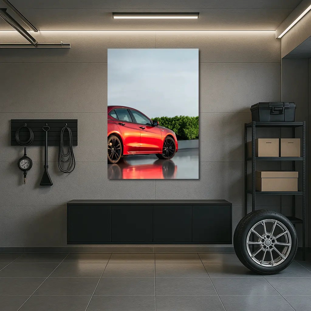 Acura TLX Red Sedan Overcast Sky Background – Wall Art