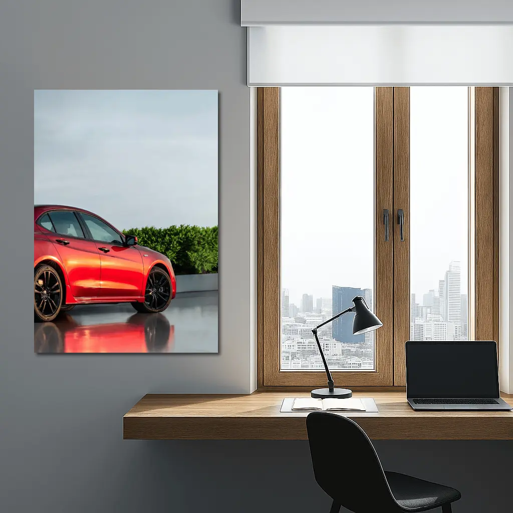 Acura TLX Red Sedan Overcast Sky Background – Wall Art