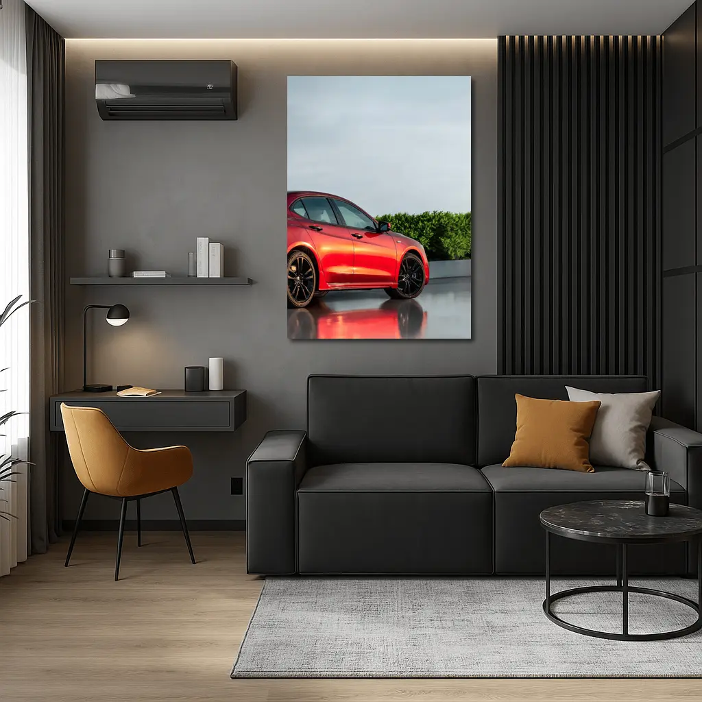 Acura TLX Red Sedan Overcast Sky Background – Wall Art