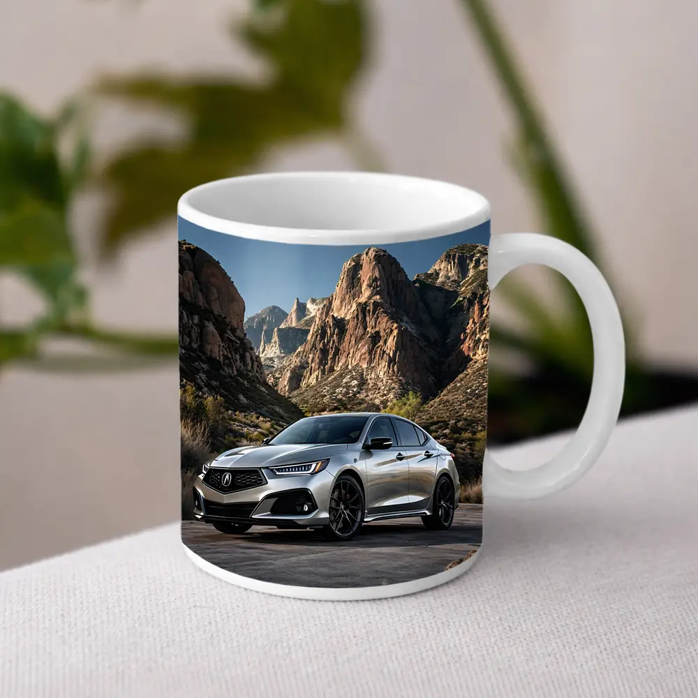 Acura TLX Silver Parked Among Rocky Mountains – Mugs