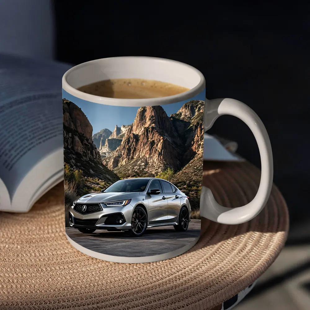 Acura TLX Silver Parked Among Rocky Mountains – Mugs