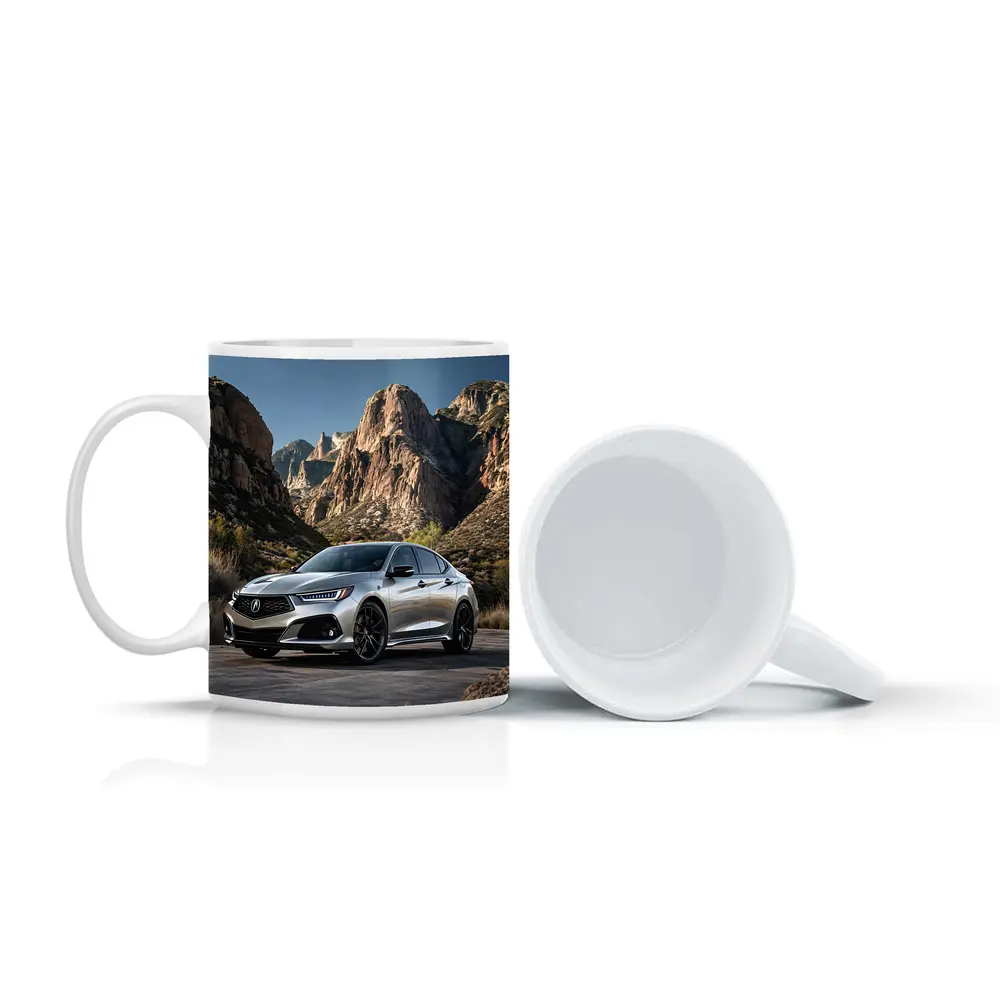 Acura TLX Silver Parked Among Rocky Mountains – Mugs