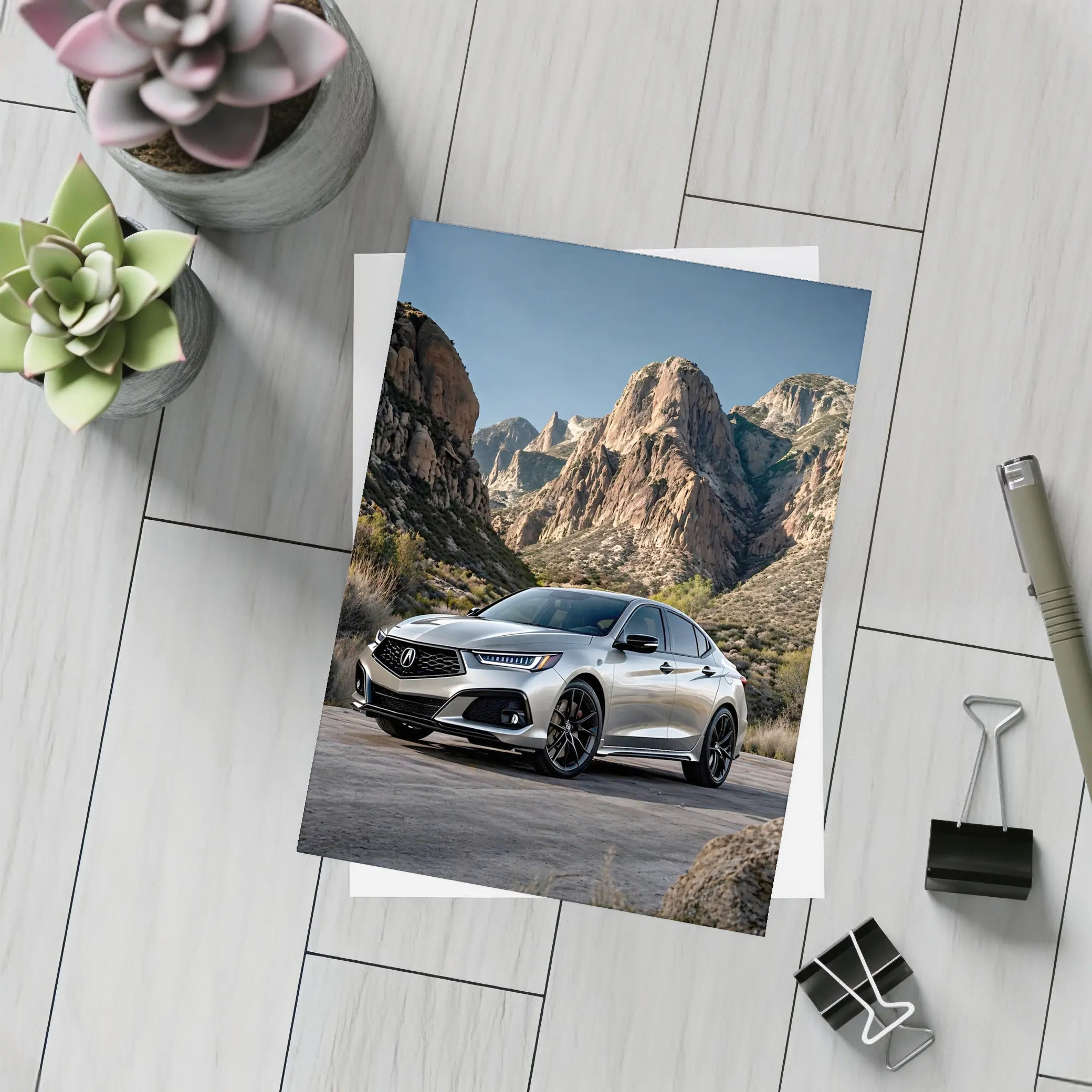 Acura TLX Silver Parked Among Rocky Mountains – Postcards