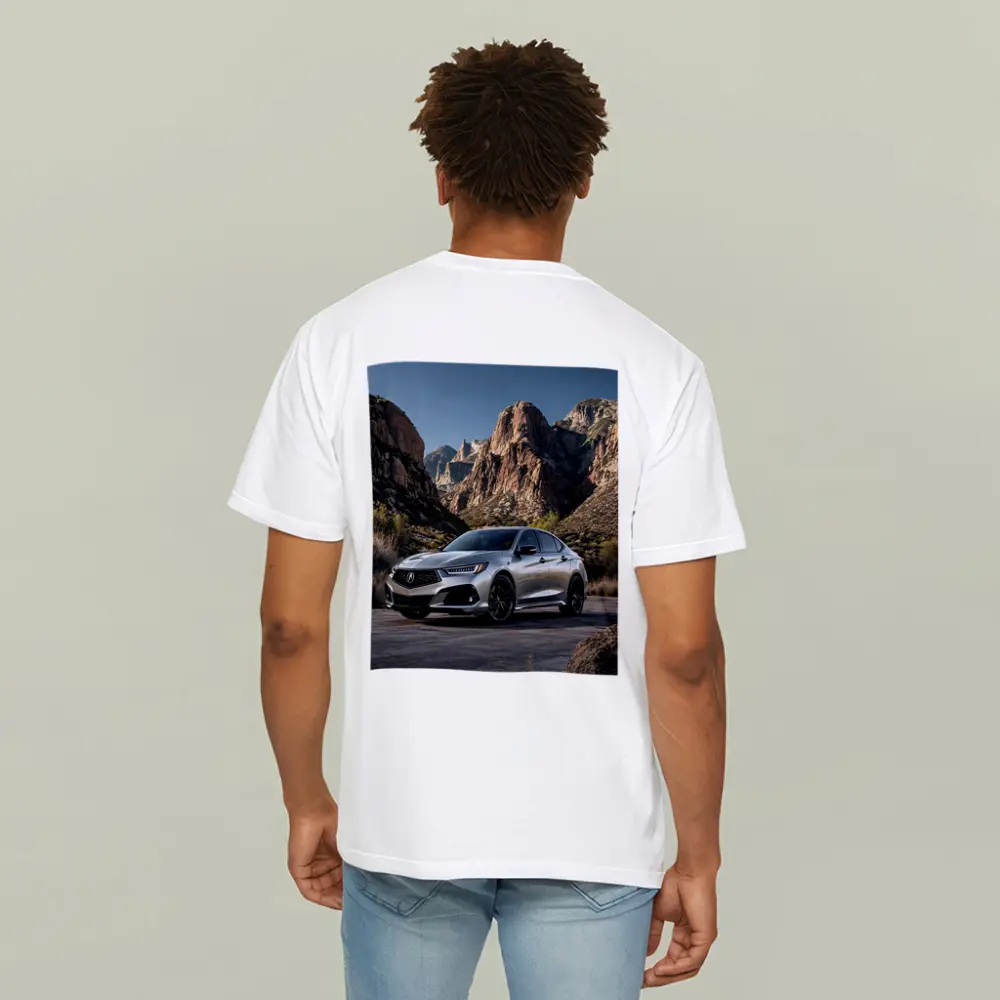 Acura TLX Silver Parked Among Rocky Mountains – T-Shirts