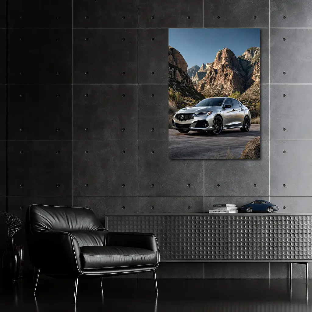 Acura TLX Silver Parked Among Rocky Mountains – Wall Art