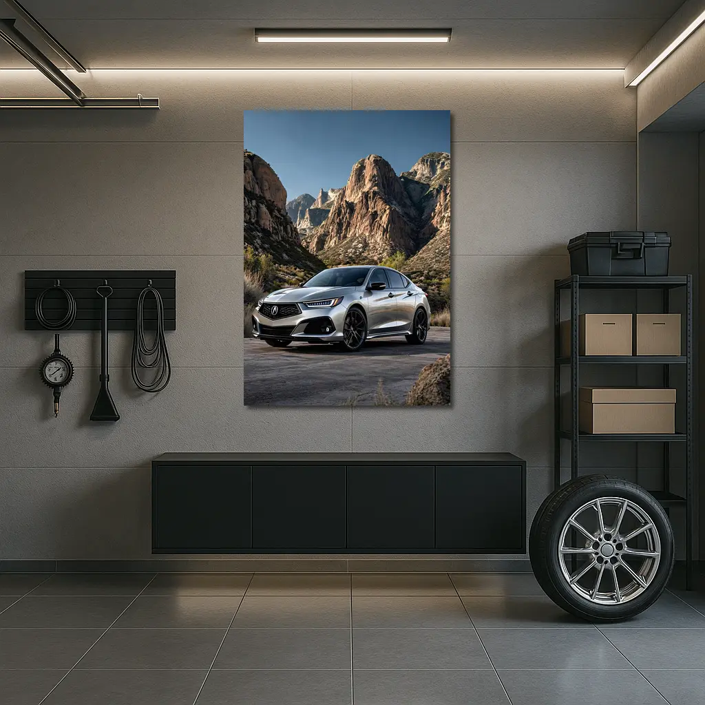 Acura TLX Silver Parked Among Rocky Mountains – Wall Art