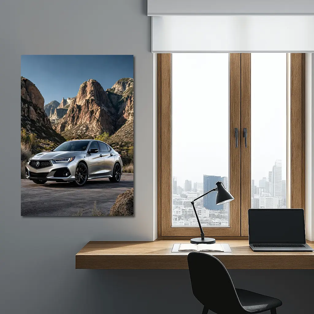 Acura TLX Silver Parked Among Rocky Mountains – Wall Art