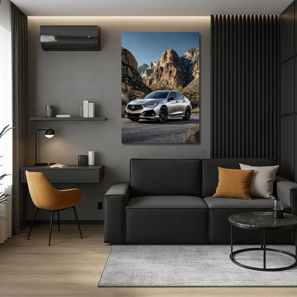 Acura TLX Silver Parked Among Rocky Mountains – Wall Art