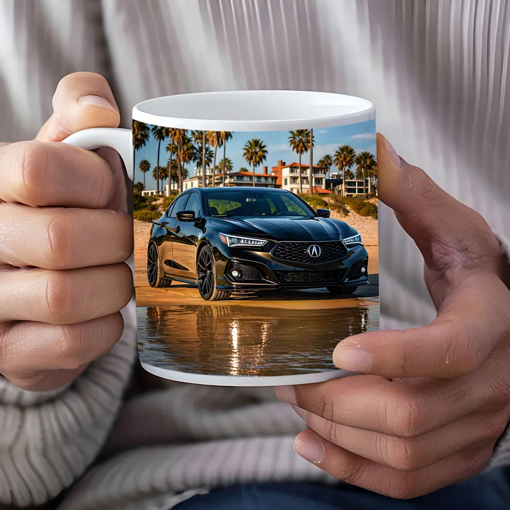 Acura TLX Black Sedan Beach Palm Trees – Mugs