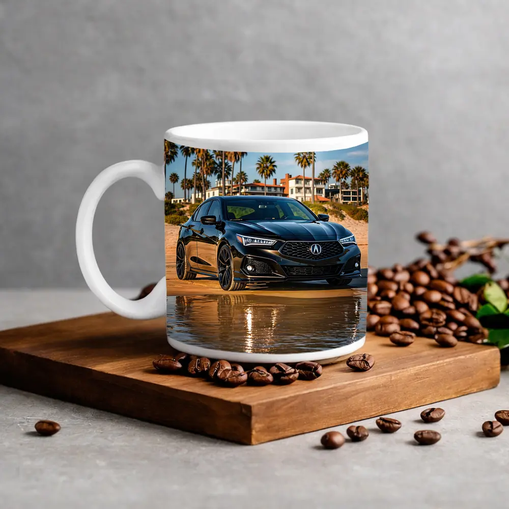 Acura TLX Black Sedan Beach Palm Trees – Mugs
