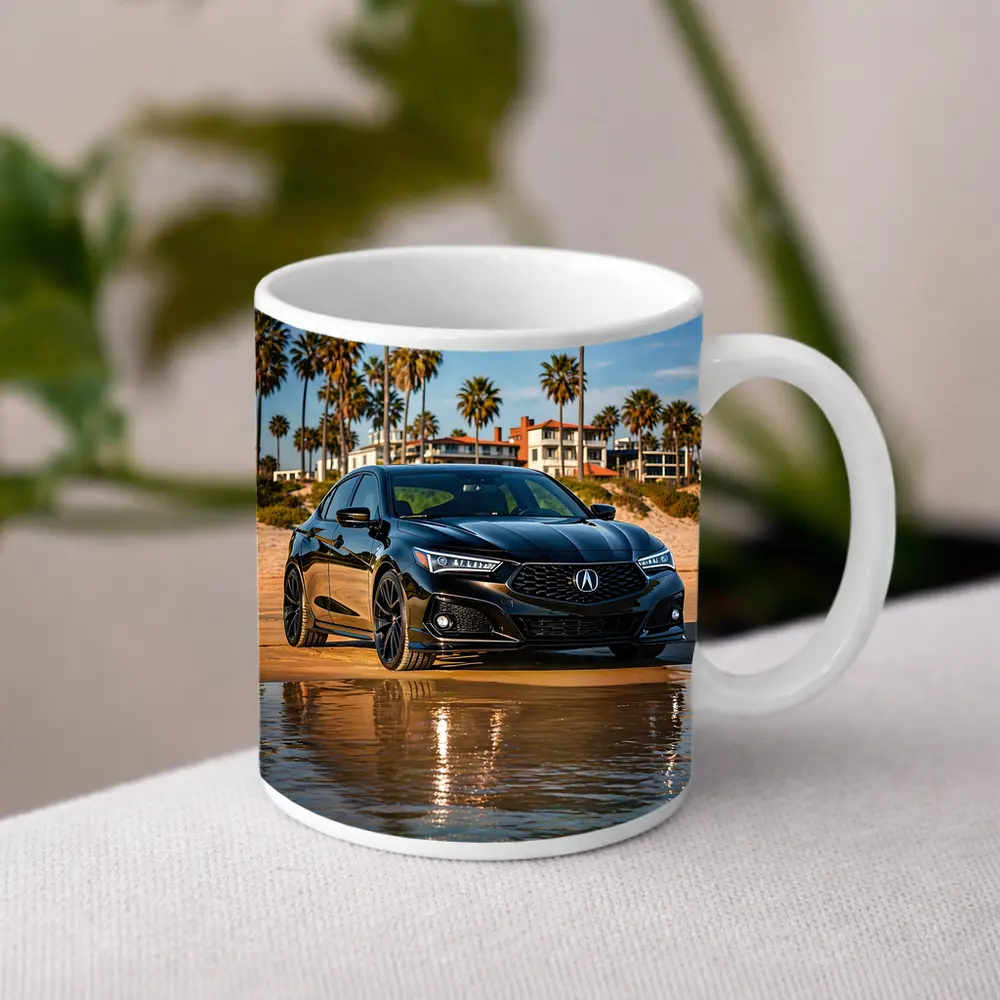Acura TLX Black Sedan Beach Palm Trees – Mugs
