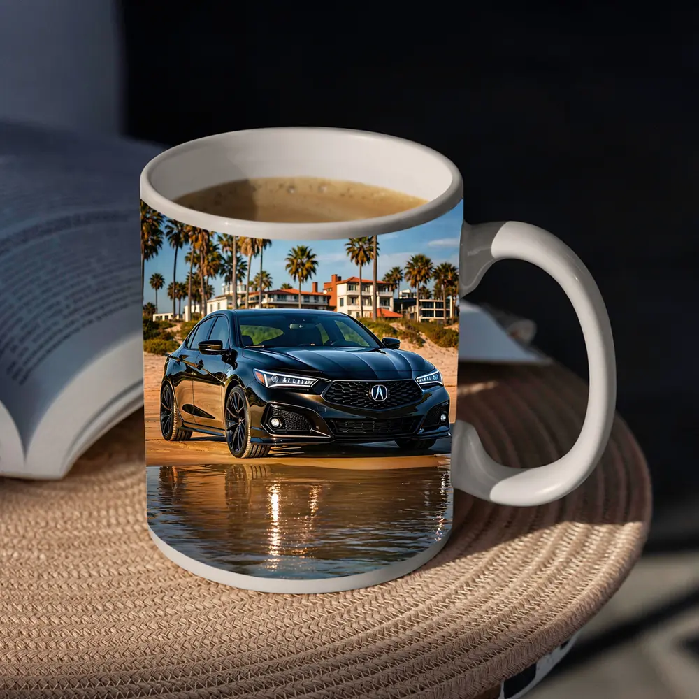 Acura TLX Black Sedan Beach Palm Trees – Mugs