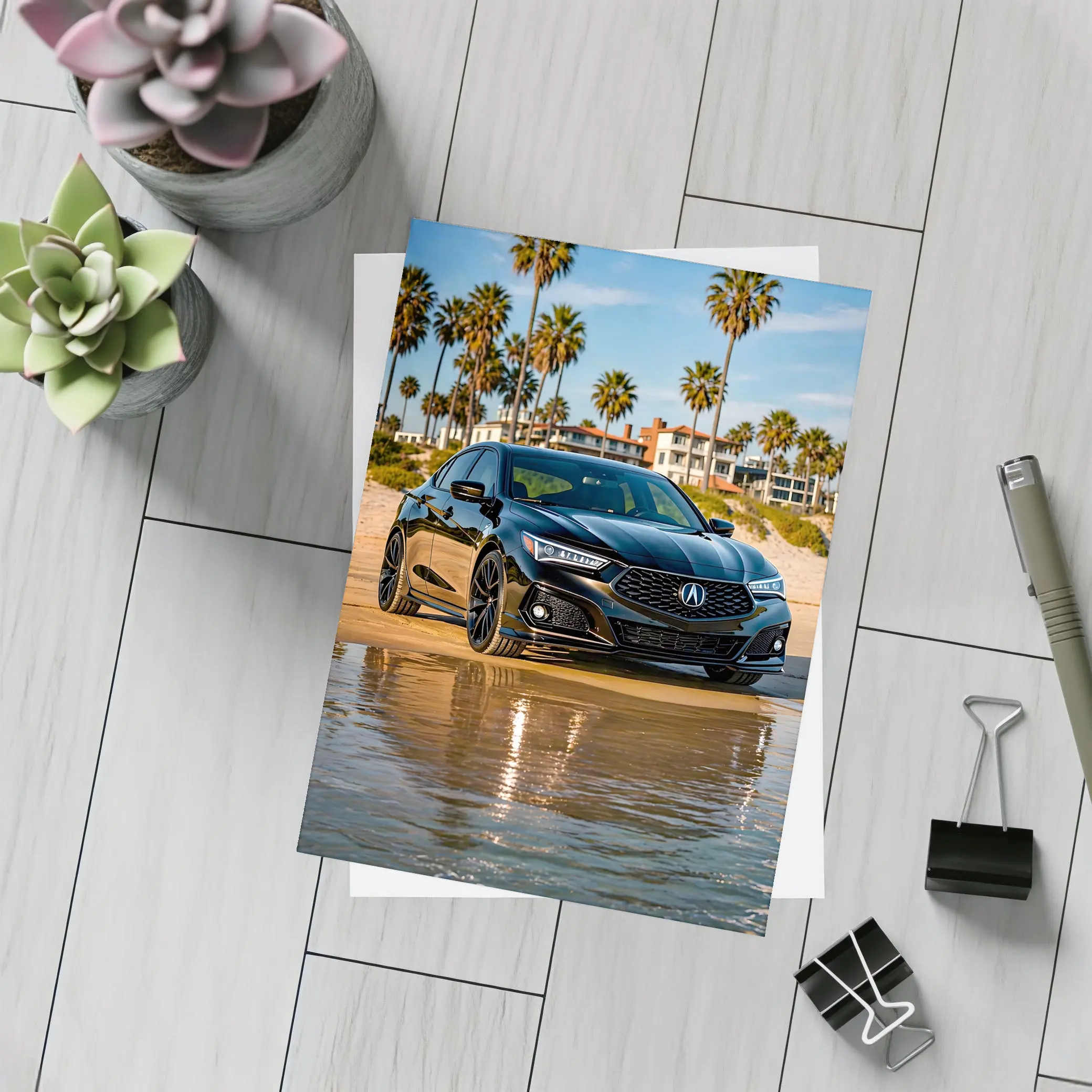 Acura TLX Black Sedan Beach Palm Trees – Postcards