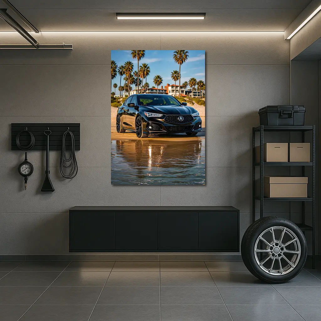 Acura TLX Black Sedan Beach Palm Trees – Wall Art