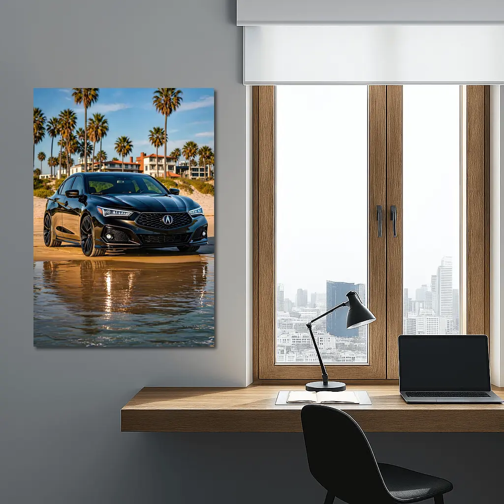 Acura TLX Black Sedan Beach Palm Trees – Wall Art