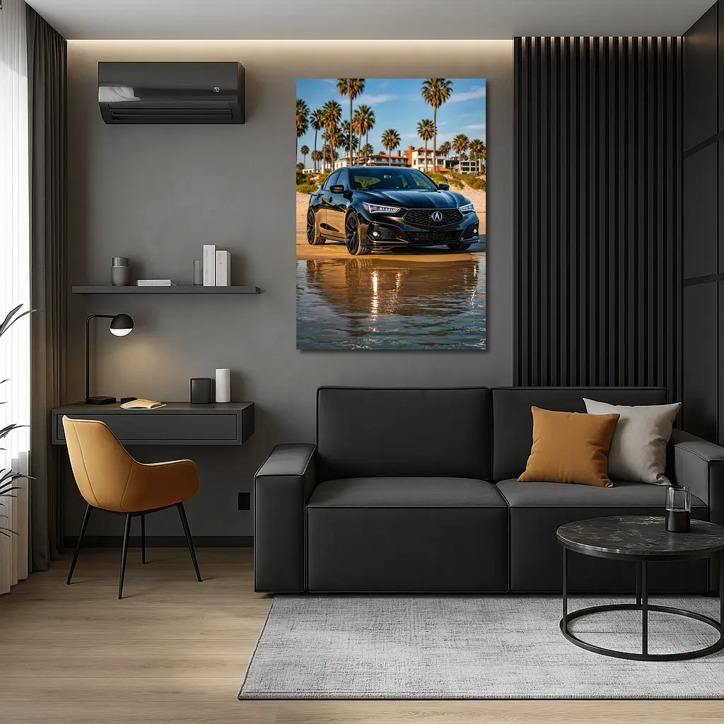 Acura TLX Black Sedan Beach Palm Trees – Wall Art