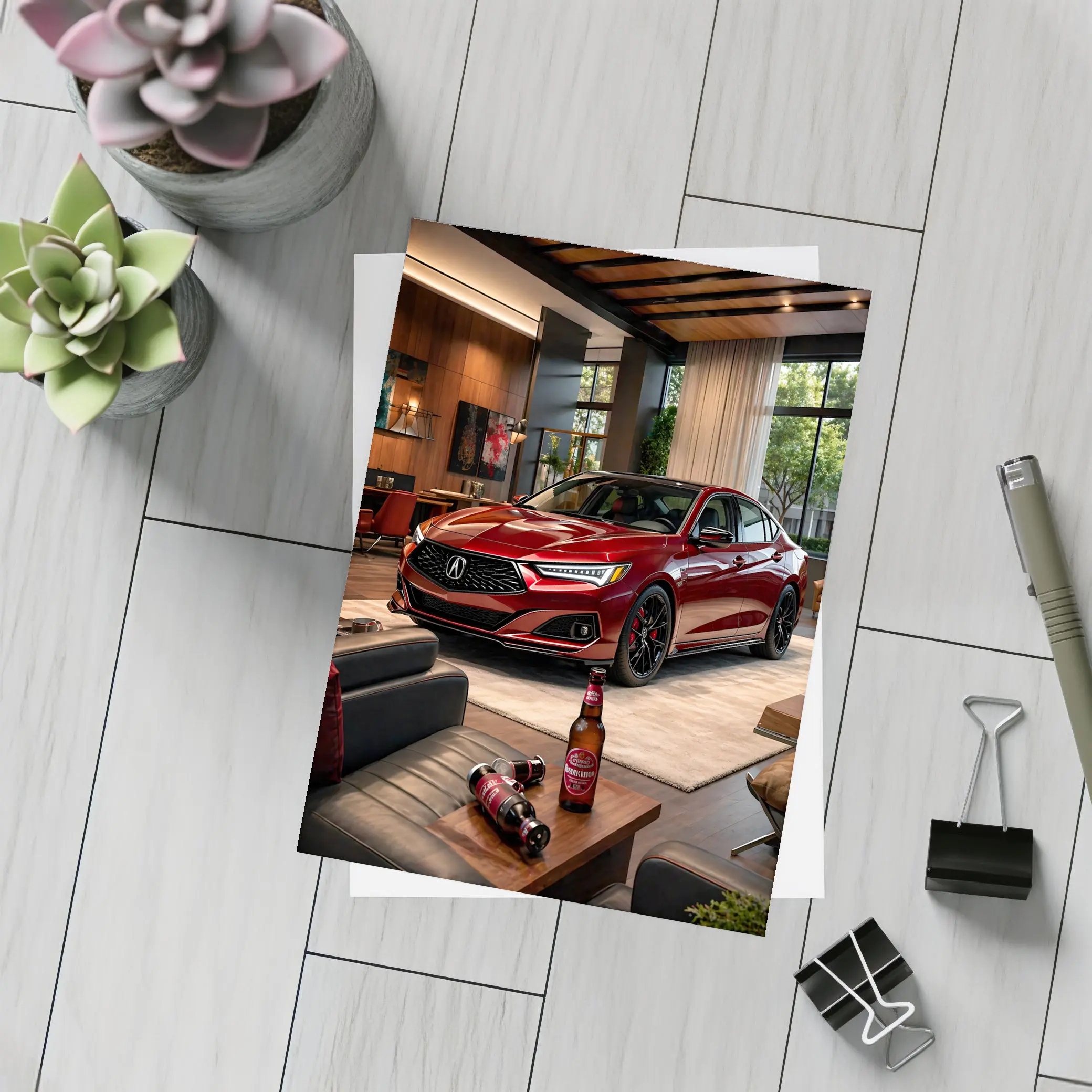 Acura TLX Red Sedan Modern Living Room – Postcards