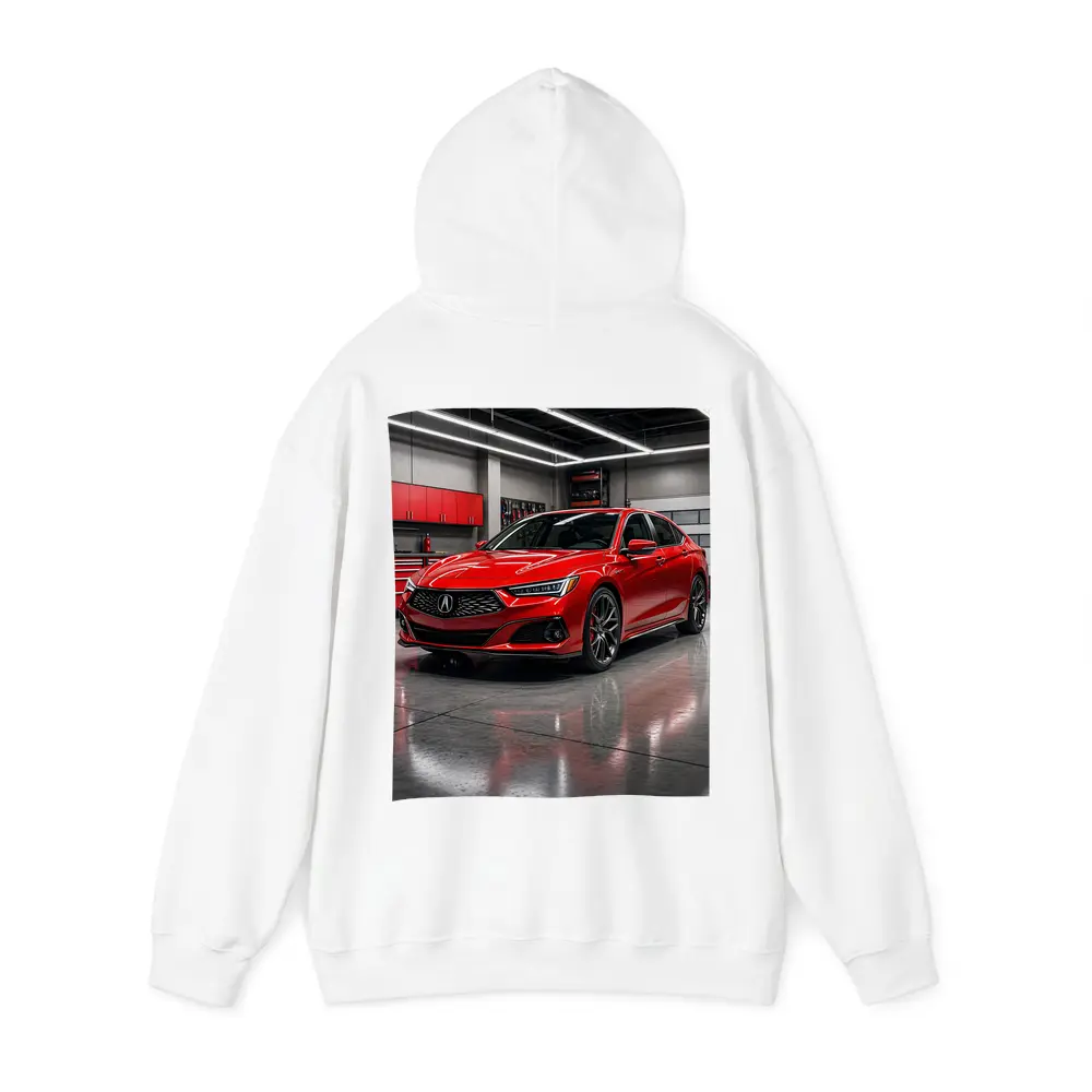 Acura TLX Red Sedan in Modern Garage – Hoodies