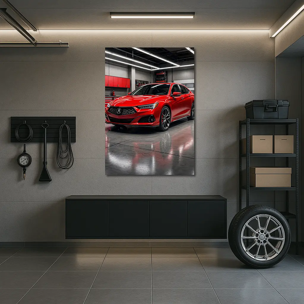 Acura TLX Red Sedan in Modern Garage – Wall Art