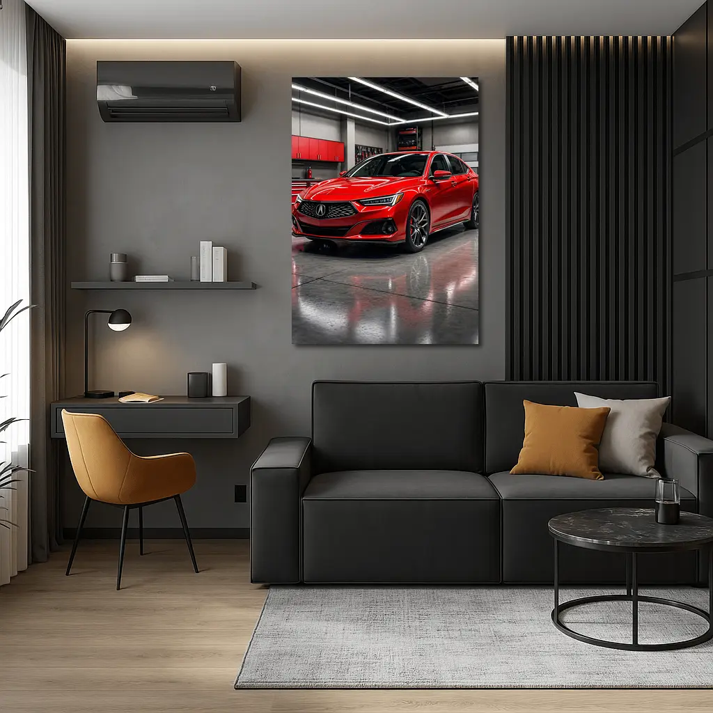 Acura TLX Red Sedan in Modern Garage – Wall Art