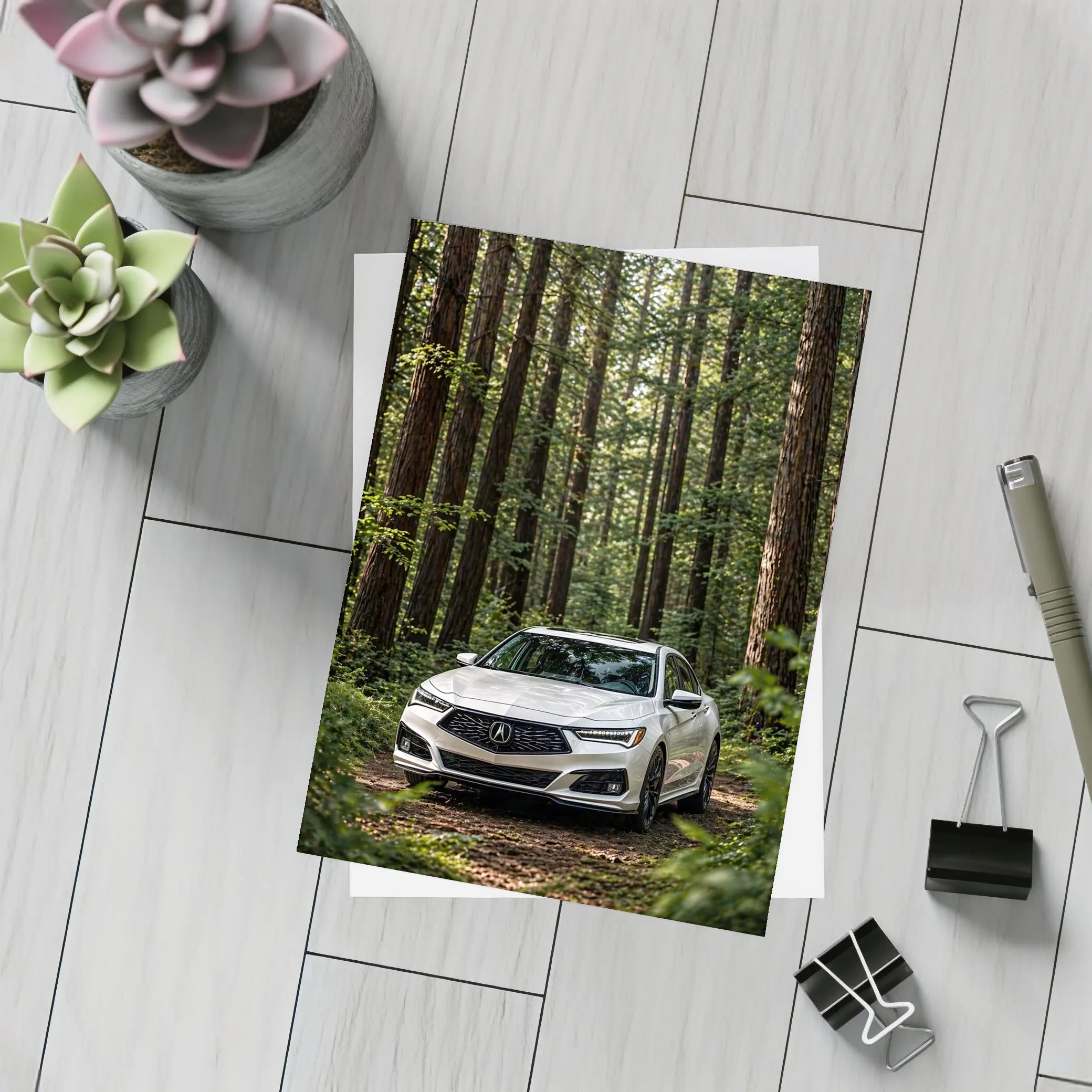 Acura TLX White Sedan Forest Setting – Postcards