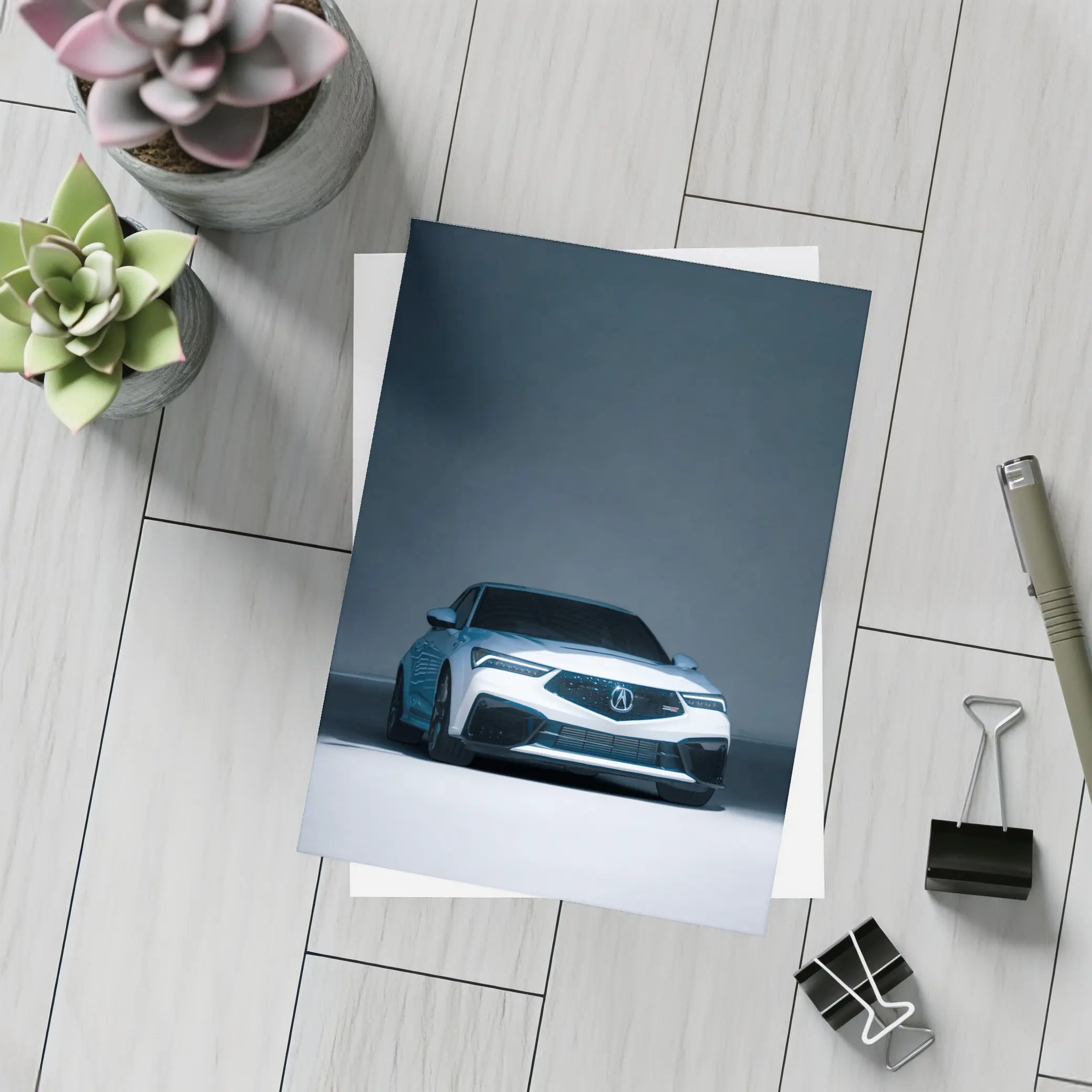 Acura TLX White Car Studio Dark Background – Postcards