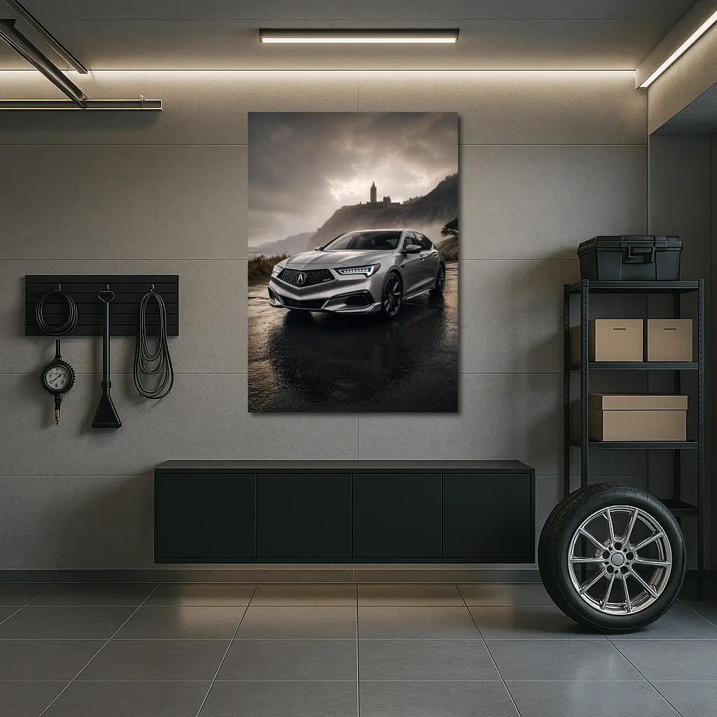 Acura TLX Silver Sedan Stormy Coastal Setting – Wall Art
