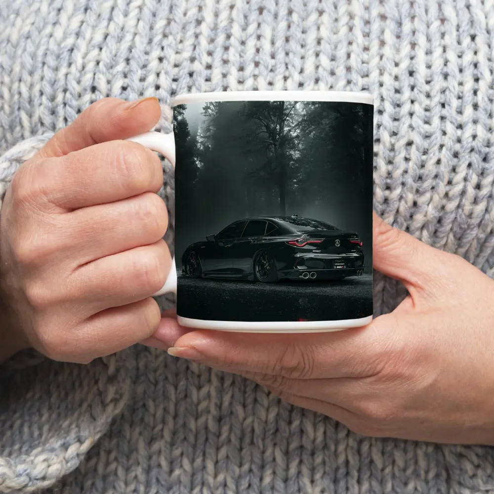 Acura TLX Black Sedan Foggy Forest Night – Mugs