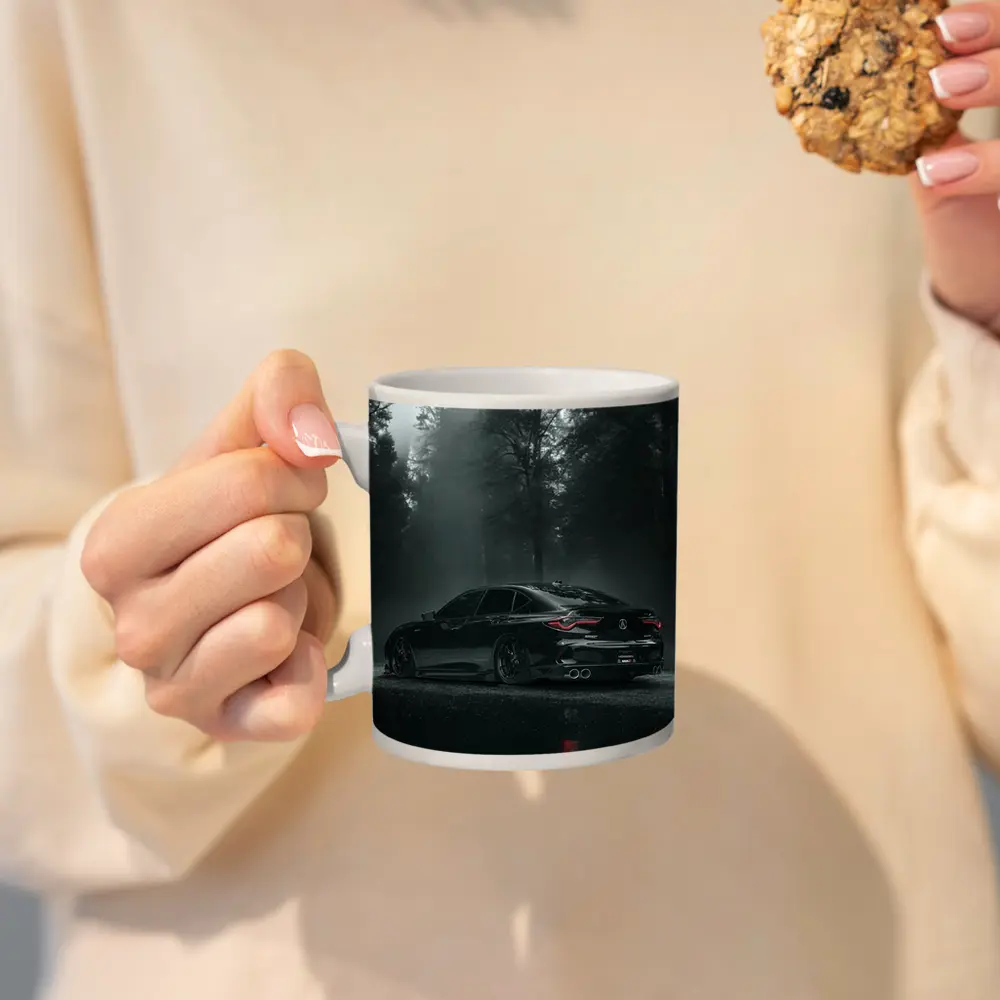 Acura TLX Black Sedan Foggy Forest Night – Mugs