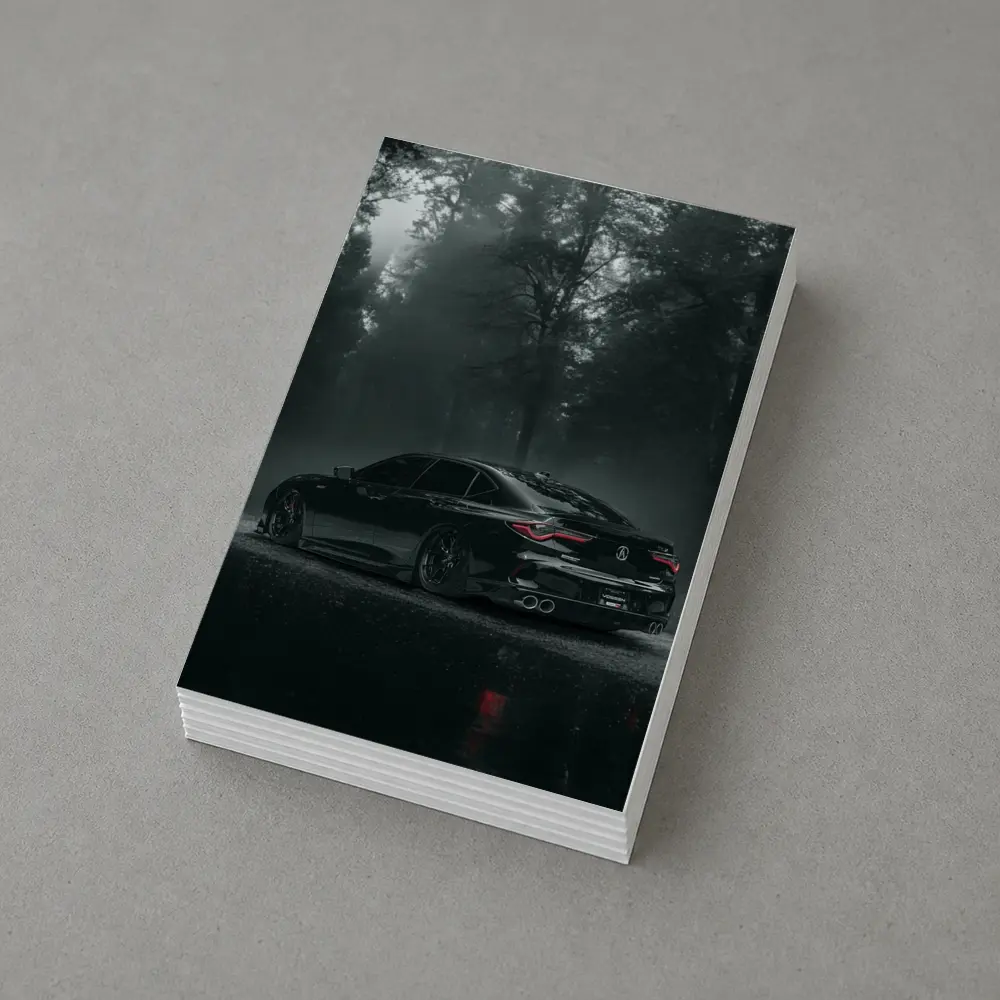 Acura TLX Black Sedan Foggy Forest Night – Postcards